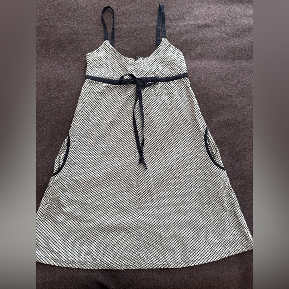 Split Navy and White Checkered Strappy Dress
